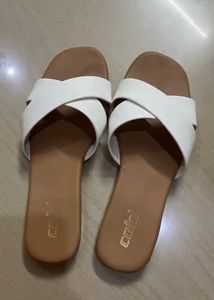 White Criss-Cross Strap Flat Sandals