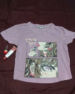 Anime Graphic "Cherry Girl" Cropped T-Shirt
