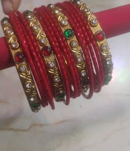 Set of Red Bangles with Embellishments