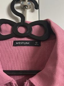 Pink Collared Zip-Up Crop Top