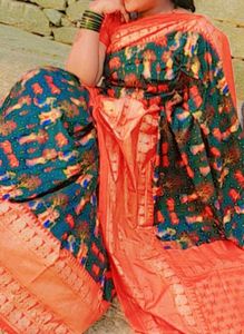 Greenred Pattu Silk Sari With Golden Zari Print