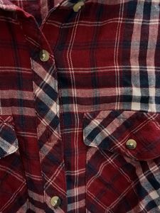 Red Plaid Button-Up Shirt
