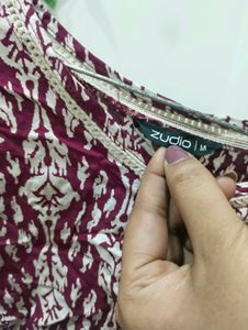 Maroon Printed Crop Top with Full Sleeves