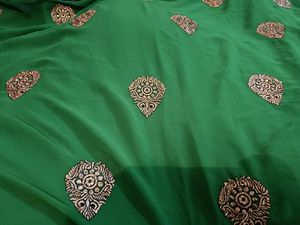 Green Saree With Black Golden Velvet Border