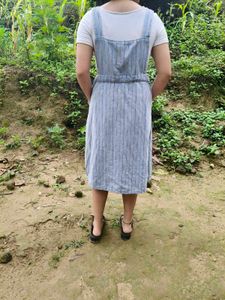 Aesthetic Pinstripe Denim Dungaree Overalls Dress