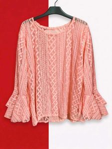 Beautiful Peach/Carrot Pink Transparent Lace Top (