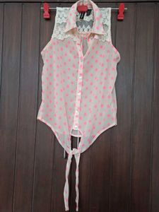 Fun &amp; Flirt Pink Polka Dot Sheer Sleeveless Blouse