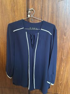 Navy Blue Top with White Trim