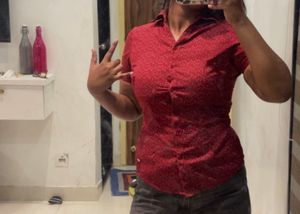 Park Avenue Maroon Polka Dot Snatched Waist Shirt