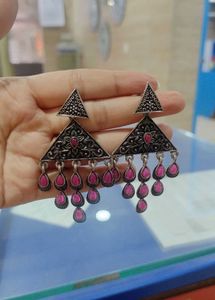 Designer drop earrings with pink stones