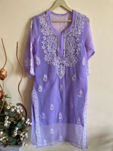 Lavender Embroidered Kurta With Inner