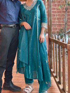 Teal Embroidered Kurta Set with Dupatta