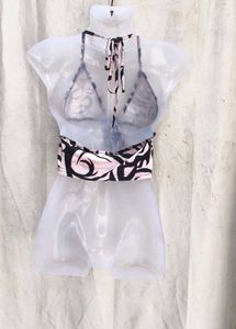 619. Trendy Pink &amp; Black Tribal Print Bikini Top