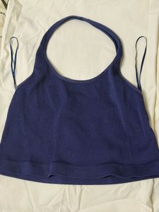 Navy Halter Ribbed Crop Top