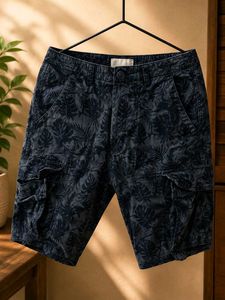 Men's Blue Printed Cargo Shorts