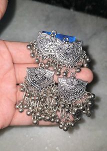 Boho Silver Oxidized Jhumka Earrings COMBO