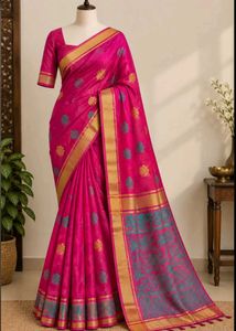 Elegant Rani Pink Kanjivaram-Style Silk Saree with