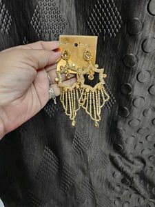 Gold Plated Stone Studded Long Dangler Earrings