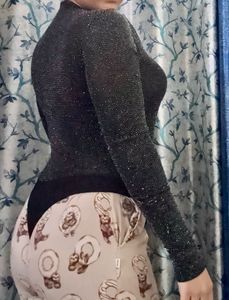 Sparkly Black Long Sleeve Bodysuit