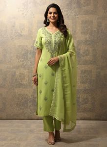 pure crepe kashmiri hand embroidered suit set