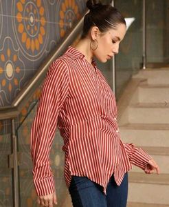 Chic Striped Wrap Blouse