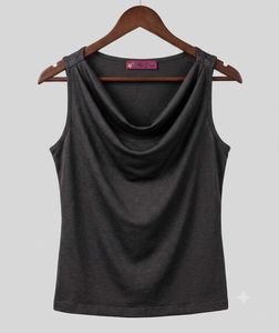 Sleek Charcoal black Cowl Neck Tank Top
