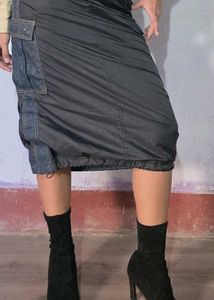 Unique Denim and Black parachute Skirt