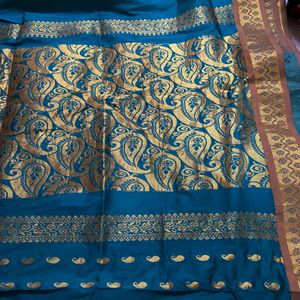 💫 Royal Peacock 🦚 Blue Synthetic Silk Saree 💫