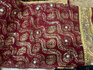 Elegant Maroon &amp; Gold Embroidered Saree
