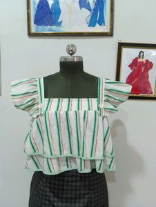 Striped Ruffle Sleeve Top