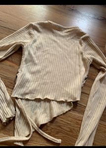 Beige Butterfly Print Long Sleeve Top