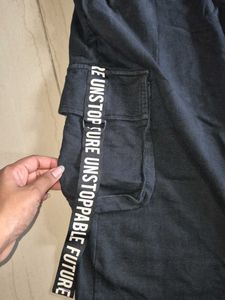 Black Cargo Pants with Slogan Print