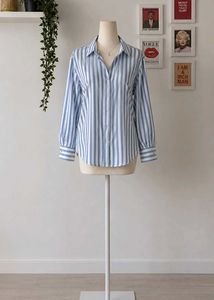 Blue & White Striped Button-Up Shirt