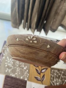 Set of 3- Wooden Bowl with Floral Inlay Spoon