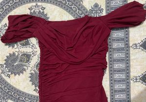 Styli Burgundy Bardot Bodycon Dress