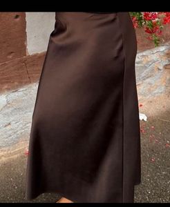 Elegant Brown Satin Skirt
