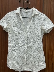 White Polka Dot Button-Up Shirt