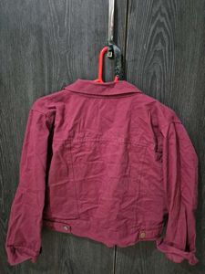 Burgundy Cropped Denim Jacket