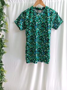 Green Abstract Print Slim Fit Top