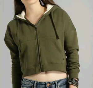Cropped Hoodie Fleece Lined Zip-Up