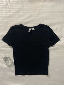 H&amp;M Black Ribbed Cybercore Fitted Top – Y2K Stretc