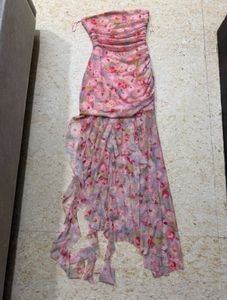 ZARA Ruched Floral Tube Dress