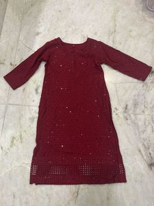 Maroon Embroidered Kurta