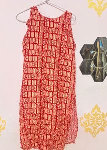 Stylish Red Block Print Sleeveless Kurta
