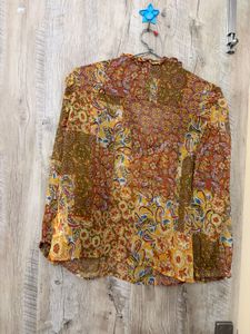 Boho Print Sheer Blouse