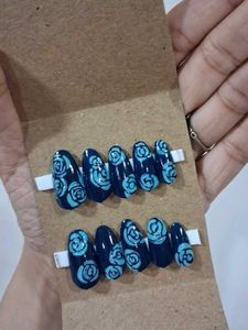 Custom Navy Rose Press-On Nails