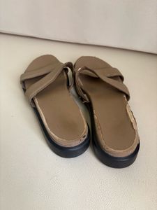 Beige Double Strap Slides