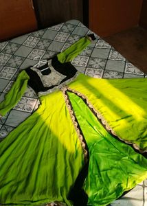 Stunning Lime Green &amp; Black Anarkali Gown
