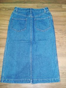Blue Denim Midi Skirt with Slit