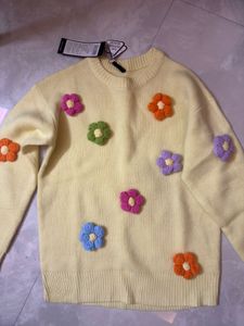 Cute Yellow Floral Knit Sweater